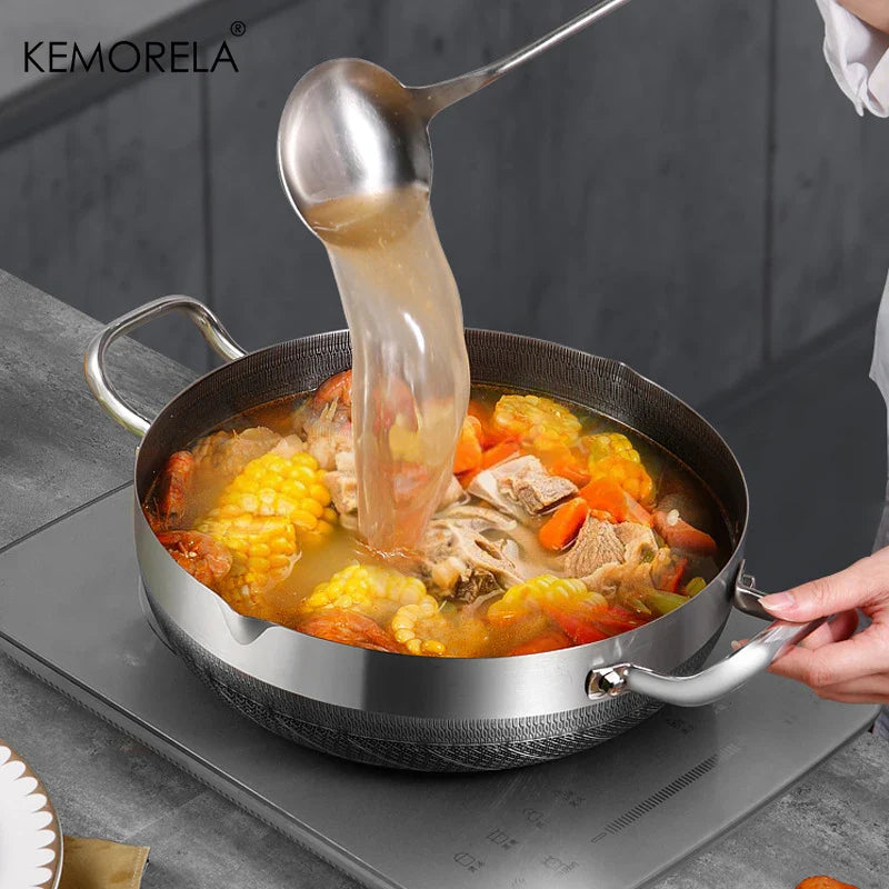 Stainless Steel Frying & Soup Pot Combo - Non-Stick Honeycomb Bottom with Lid, Suitable for Induction & Gas Stoves, Available in 26cm, 28cm, 30cm