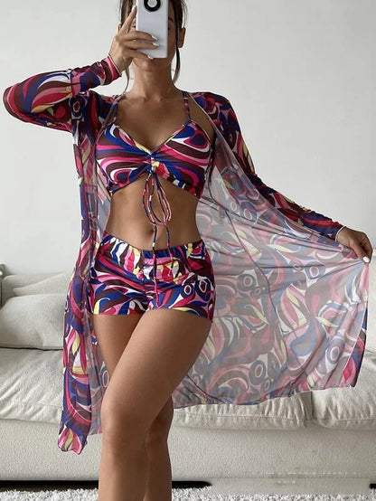 Women’s 3-Piece Push Up Bikini Set - Summer Print Sexy Swimsuit & Beachwear Bathing Suit