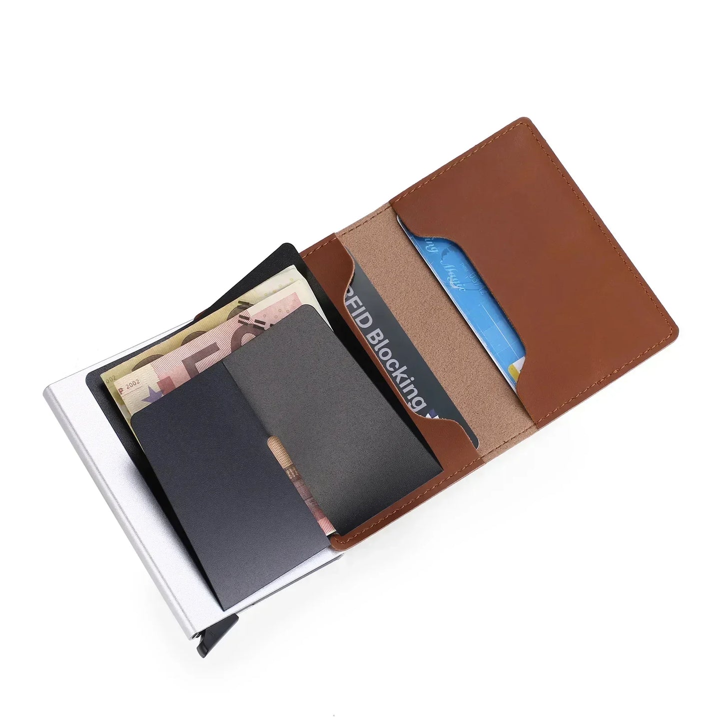 Carbon Fiber Credit Card Holder Wallet for Men - RFID Slim Pop-Up Metal Minimalist Case, Black