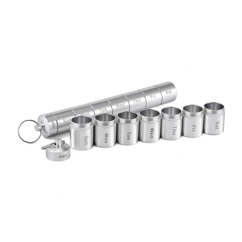 Portable Aluminum Alloy Pill Box Case - Waterproof, 7 Days 7 Grids Organizer for Travel - Ideal for Medicine, Vitamins, and Fish Oils
