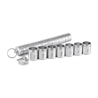 Portable Aluminum Alloy Pill Box Case - Waterproof, 7 Days 7 Grids Organizer for Travel - Ideal for Medicine, Vitamins, and Fish Oils