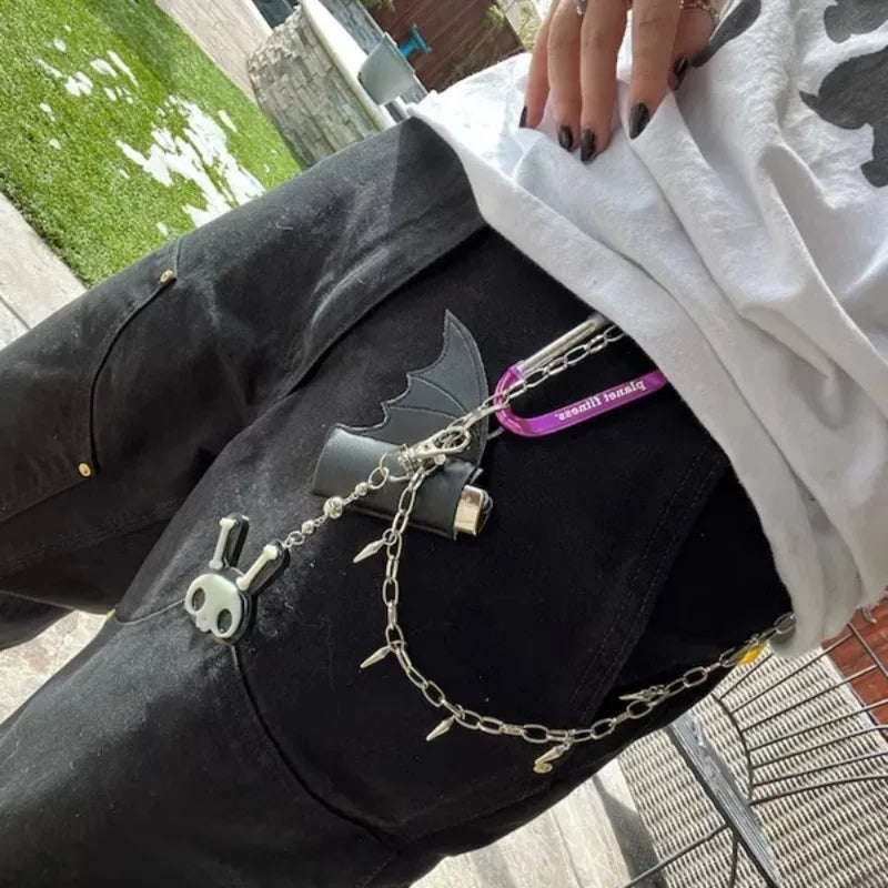 Bat Lip Balm Holder Keychain - PU Leather Wing Design Punk Style Accessory
