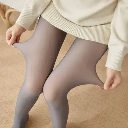 Women's Thermal Leggings – Fleece-Lined Insulated High Waist Thick Plush Pantyhose Tights for Winter, Below 70kg