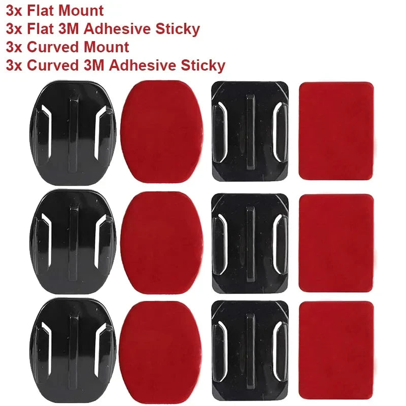 Helmet Adhesive Mount Set for GoPro Hero 8–13, Insta360, DJI & SJCAM – Flat & Curved Sticky Camera Accessories
