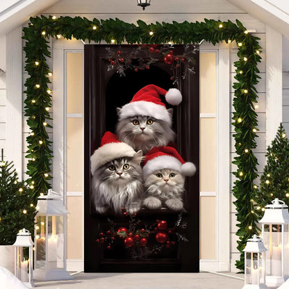 Cute Animals Christmas & New Year Door Cover – Dog, Cat, Snowman, Gingerbread Man Holiday Outdoor Winter Decoration Gift