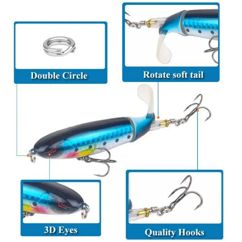 10cm/14cm Topwater Fishing Lure Whopper Popper - Artificial Bait with Hard Plopper and Soft Rotating Tail, Fishing Tackle