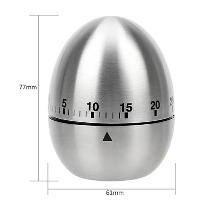 Stainless Steel Kitchen Timer - Cute Egg Shaped Mechanical Alarm Clock for Cooking - 60 Minutes Countdown