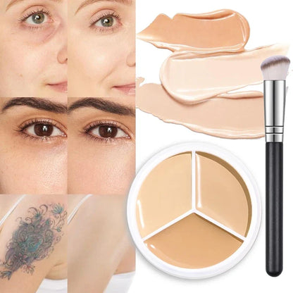3-Color Concealer Palette - Professional Face Makeup Corrector for Dark Circles, Blemishes & Skin Tone Coverage