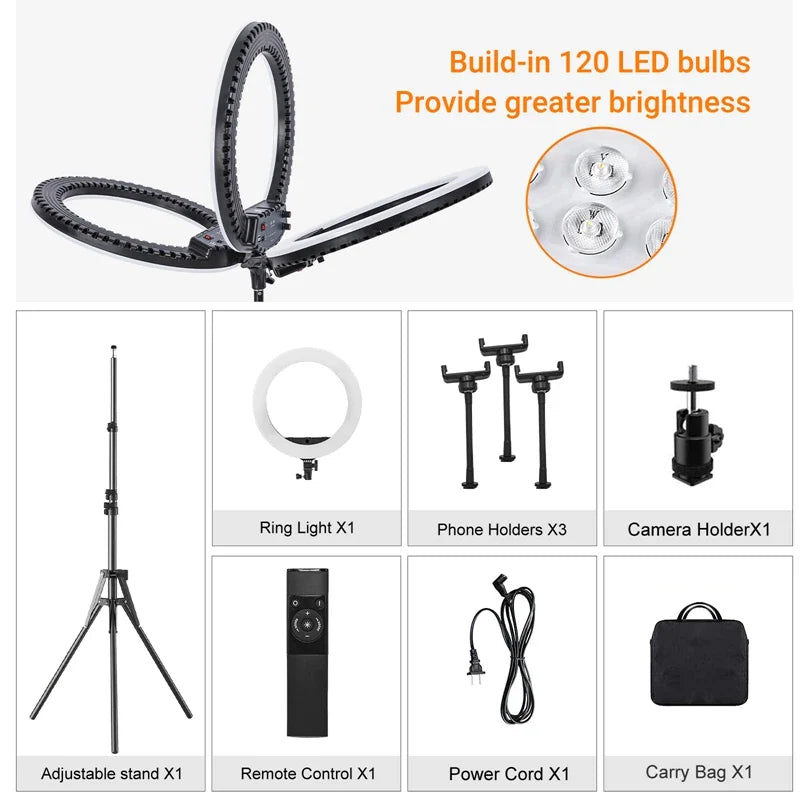 18-Inch Ring Light with Tripod Stand - 55W, 3000-5800K, CRI 90 for Vlog, Video Shooting, Makeup & Selfie