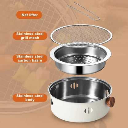 Portable Korean Charcoal BBQ Grill - Stainless Steel Split Stove, Non-stick Round Rack - Ideal for Outdoor Camping