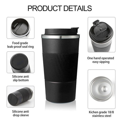 380ml/510ml Stainless Steel Coffee Mug – Thermal Travel Mug, Non-Slip Insulated Bottle for Car & Cafe