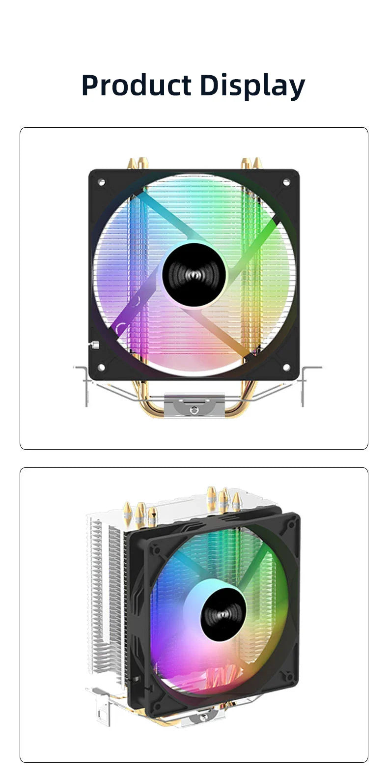 TEUCER CPU Cooler — 4 Heat Pipe Radiator with 3-Pin PWM Silent RGB Fan for Intel LGA 1700/1150/1155/1156/1366 & AMD AM2/AM3/AM4