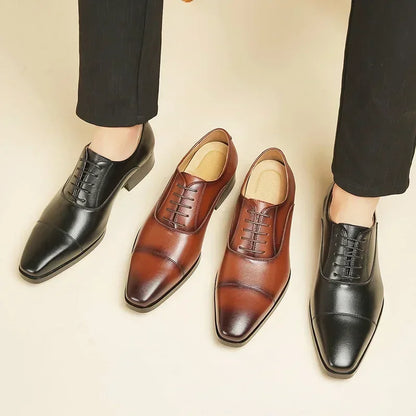 Men’s Italian Leather Oxford Shoes - Luxury Classic Square Toe Wedding Dress Shoes Sizes 39-47