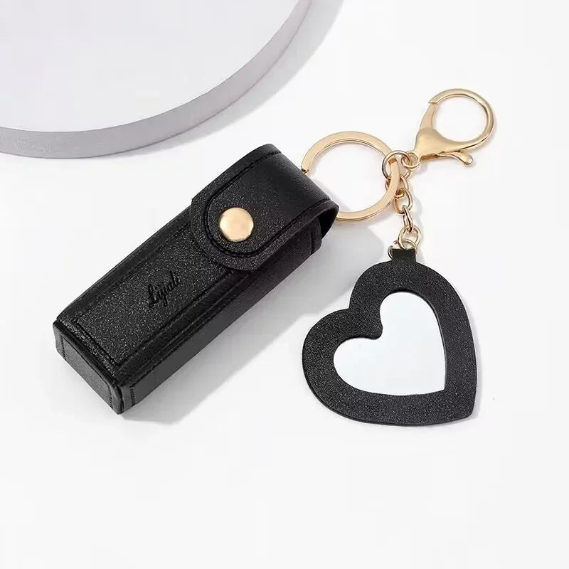 Portable Leather Lipstick Bag – Makeup Pouch with Mirror, Lip Balm Holder & Keychain Cover