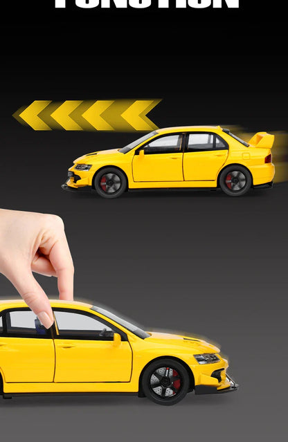 JDM 1:32 Mitsubishi Lancer Evolution IX — Diecast Metal Alloy Racing Car Model with Sound & Light, Right Rudder Gift