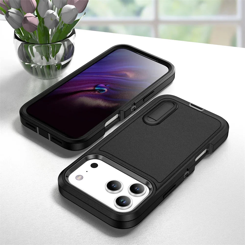 Heavy Duty Armor Phone Case for iPhone – Shockproof Stand Cover with Kickstand for iPhone 11 to 17 Series
