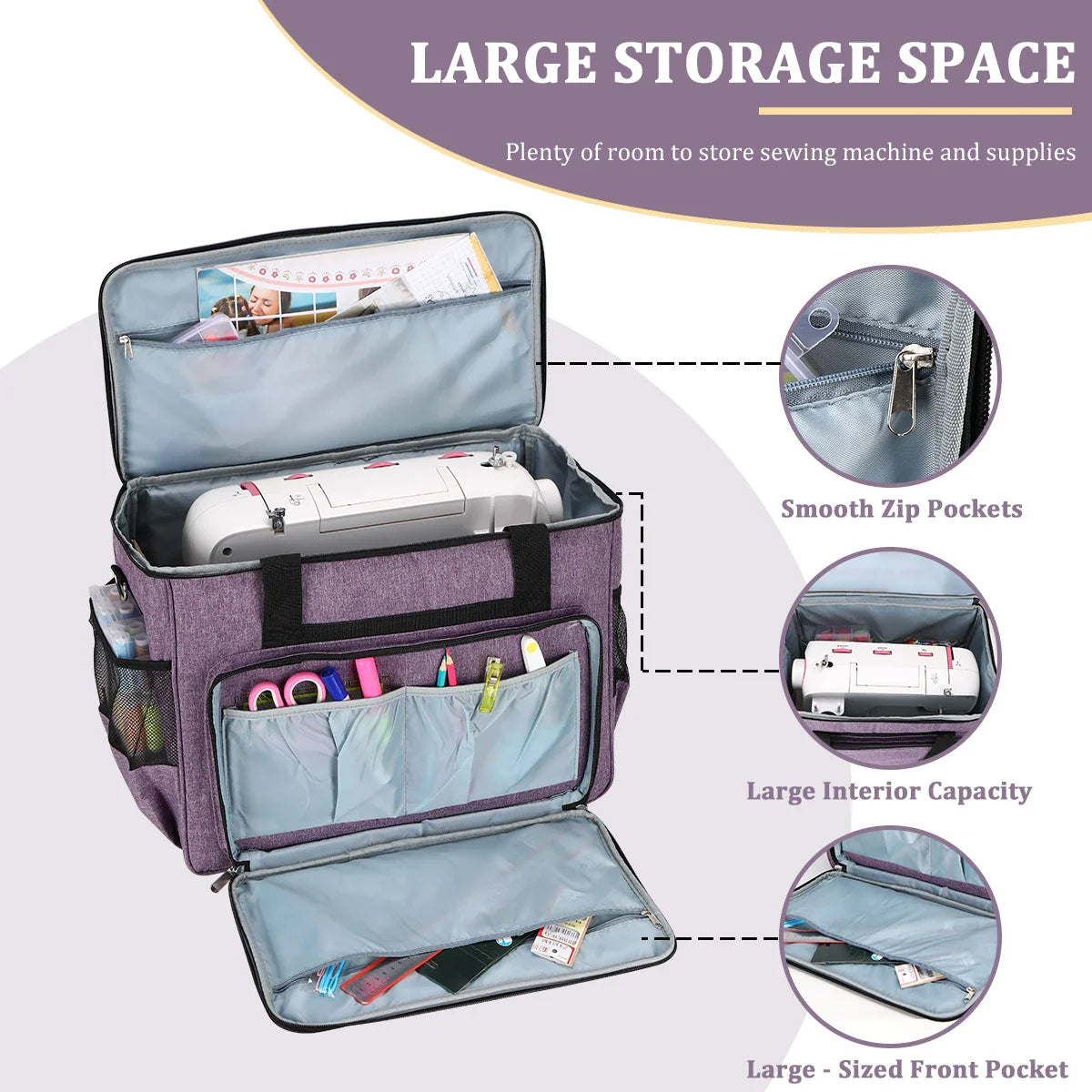 Large Sewing Machine Carrying Case – Multi-Functional Portable Travel Bag with Multiple Pockets for Accessories