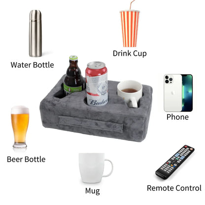 Sofa Cup Holder Pillow – Couch Arm Table Drink Caddy with Remote Holder for Sofa, Bed, RV & Car