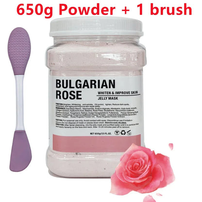 650g Chamomile Hyaluronic Acid Jelly Mask – Rose Moisturizing Facial Powder with Silicone Brush for Skin Elasticity