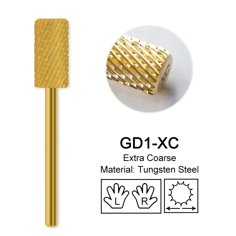 Gold Tungsten Carbide Nail Drill Bits – Large Barrel Milling Cutter, Pro Reversed Durable Grinding & Polishing Tools Accessories 4XC
