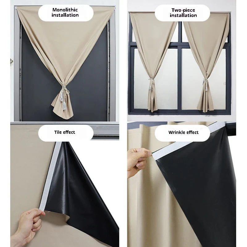 100% Blackout Self-Adhesive Curtain – Punch-Free Sunshade for Bedroom, Window, Door, and Balcony with Privacy and Insulation