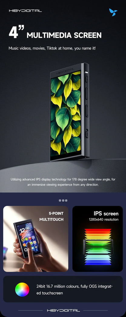 HiBy Digital M300 Android 13 Music Player - MP3, HiFi Audio, Bluetooth, WiFi, USB DAC, DSD, FM Radio, Dual Mic, Built-in Speaker, 29hr Battery