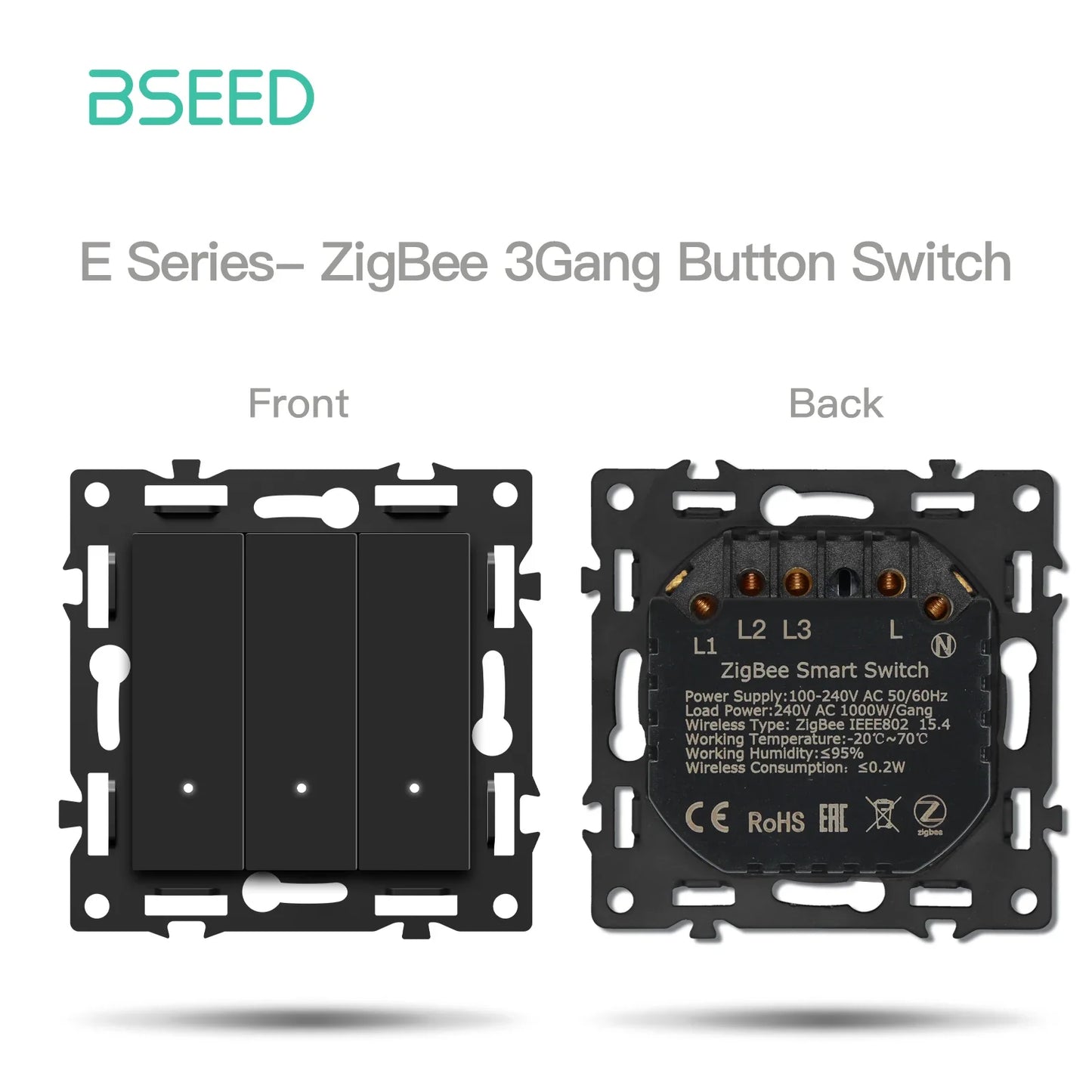 BSEED Zigbee Smart Wall Switch Parts – EU Power Outlet & Glass Frame DIY Combo