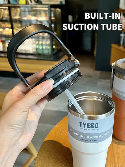 Tyeso Double-Layer Insulated Coffee Cup – Large Capacity Portable Stainless Steel Ice Cream Cup