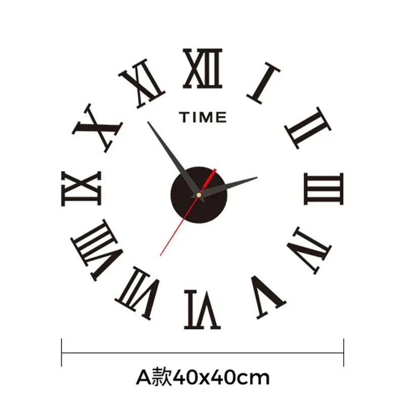 Large 3D DIY Silent Wall Clock — Simple Modern Punch-Free Wall Sticker in Black, Gold, or Silver