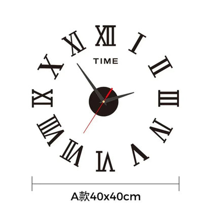 Large 3D DIY Silent Wall Clock — Simple Modern Punch-Free Wall Sticker in Black, Gold, or Silver
