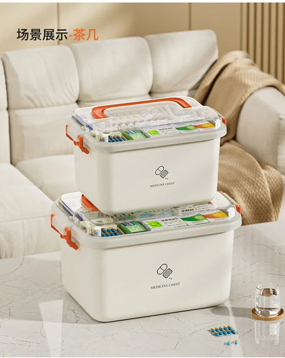 Large Capacity Medicine Box – Portable Home First Aid Kit with Multi-Layer Drug Storage for Family Emergencies