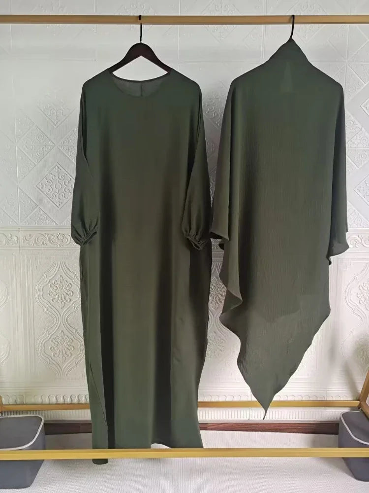 Women’s Eid 2023 2-Piece Khimar & Abaya Set – Long Islamic Prayer Dress Full Cover Hijab Ramadan Kaftan Djellaba