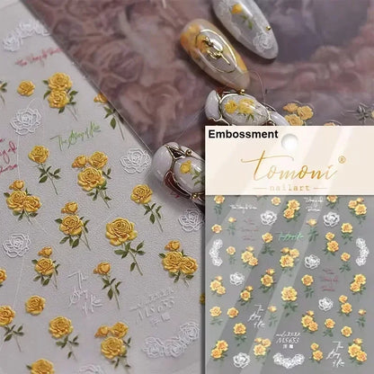 Floral Nail Art Stickers - White Rose Lily Daisy Peony Cherry Blossom & Magnolia Manicure Decals for DIY Nails
