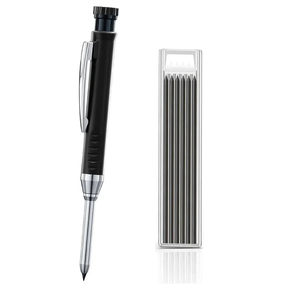Carpenter Mechanical Pencil Set - 2.8mm Solid Woodworking Pencil With Sharpener & 3 Color Refills For Construction Tools