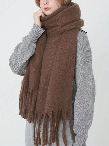 Luxury Cashmere Scarf for Women - Thickened Warm Shawl with Classic Tassels, Soft Solid Color Wrap for Autumn and Winter