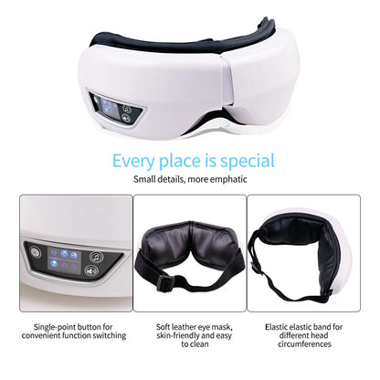 Eye Massage Instrument - Vibration, Airbag Pressure & Hot Compress Eye Massager with Bluetooth Music, Foldable for Fatigue Relief