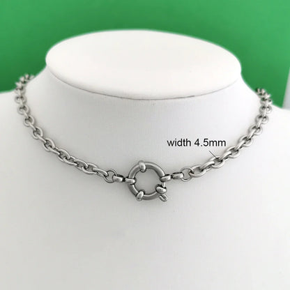 Spring Sailor Clasp Necklace – Stainless Steel Paperclip Link Chain Choker for Women & Men, Geometric PVD Gold Jewelry