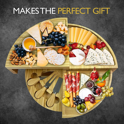 Cheese Board Cutlery Set with Slide-Out Drawer – Slicer, Fork, Scoops and Kitchen Storage Tools