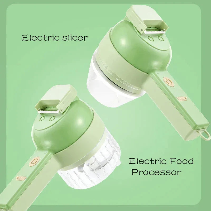 4-in-1 Electric Vegetable Cutter – Handheld Wireless Food Chopper, Garlic Masher & Meat Grinder