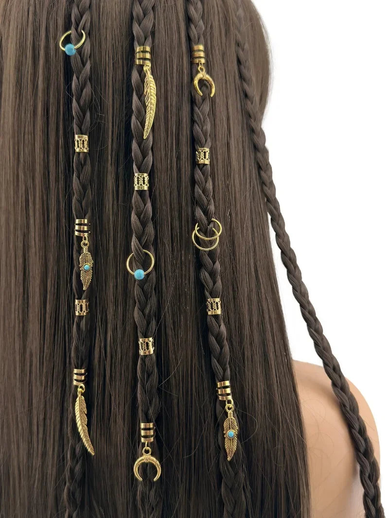 31PCS Turquoise Hollow-Out Hair Rings — Dreadlock & Braid Beads, Hair Braid Tubes Charm Jewelry for Styling