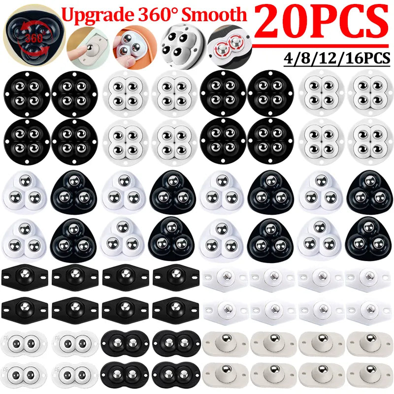 Stainless Steel Self-Adhesive Caster Wheels: 20-4PCS Mini Swivel Wheels - Universal 360° Rotation Pulley for Furniture and Trash Can