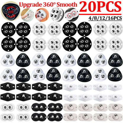 Stainless Steel Self-Adhesive Caster Wheels: 20-4PCS Mini Swivel Wheels - Universal 360° Rotation Pulley for Furniture and Trash Can
