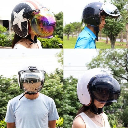 Open Face 3/4 Motorcycle Helmet Visor — Flip-Up Bubble PC Lens Windshield Shield for Casco Moto