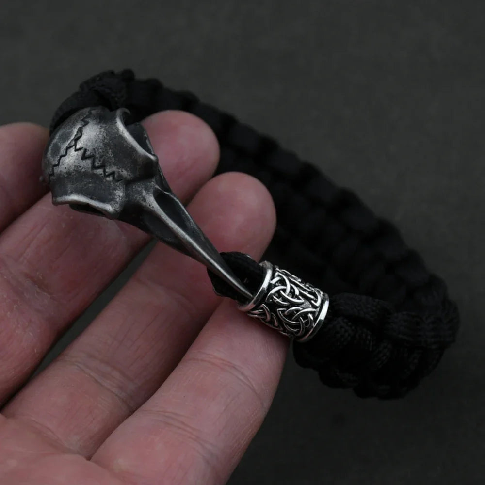 Odin Crow Skeleton Viking Bracelet - Norse Rune Bead Paracord Rope Valknut Eagle Pendant Amulet Jewelry Gift