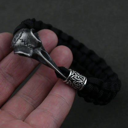 Odin Crow Skeleton Viking Bracelet - Norse Rune Bead Paracord Rope Valknut Eagle Pendant Amulet Jewelry Gift