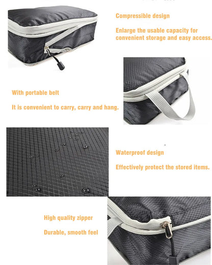 3-Piece Compressible Waterproof Nylon Packing Cubes Set – Portable Travel Storage Bags with Handbag Luggage Organizer