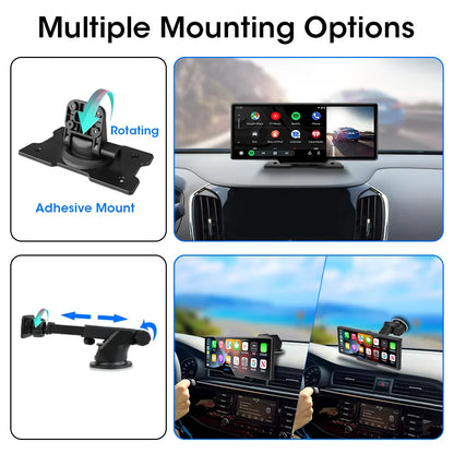 10.26" 4K Dash Cam Car Mirror — Wireless CarPlay Android Auto GPS Multimedia Rearview Camera Dashboard Monitor