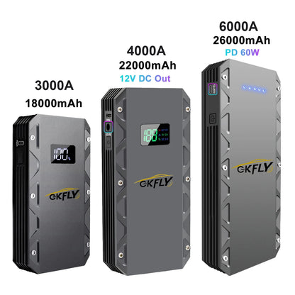 GKFLY 12V Car Jump Starter 18000mAh – 3000A Power Bank & Battery Booster for Petrol & Diesel Cars