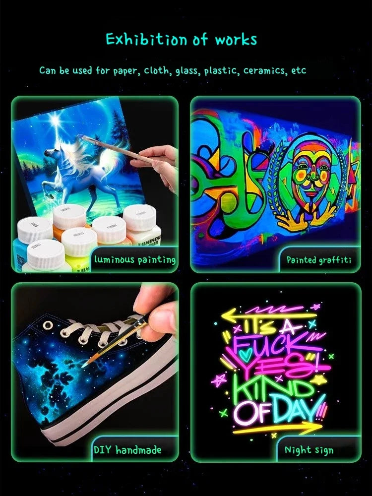 58ML Fluorescent Acrylic Luminous Pigment - Glow-in-the-Dark Paint for DIY, Festival, Party & Wall Decoration