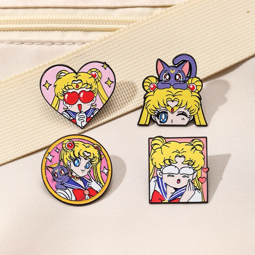 Sailor Moon Heart Enamel Pins - Cartoon Metal Brooch Badges for Backpacks & Clothing
